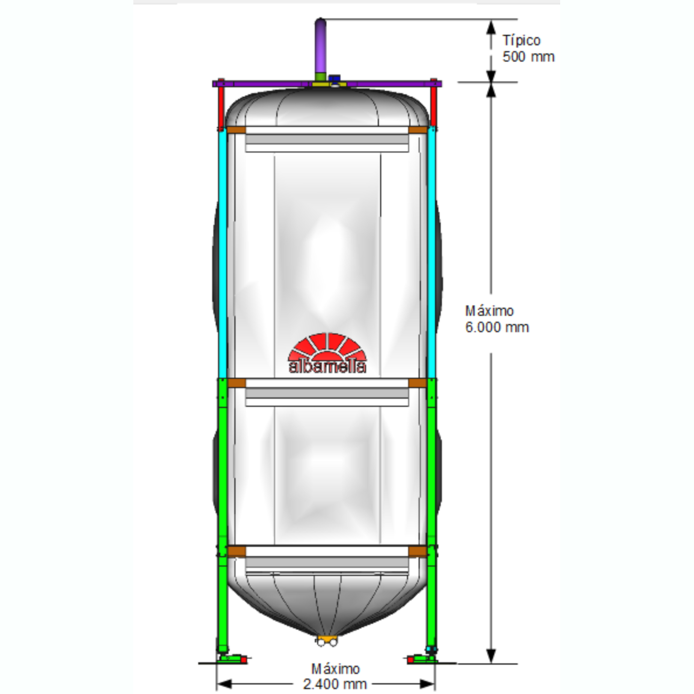 Dimensiones silo textil para granza de plástico
